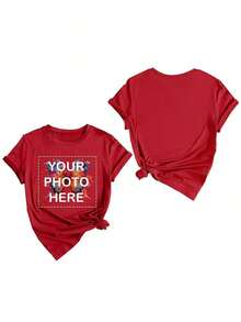 Soft 100% Cotton T-Shirt, Personalized - Add Your Own Text/Images (Badge, Company Logo, Family Photo, Selfie) To Design Your Own Custom Printed T-Shirt. Add Your Favorite Photos And Text (Girlfriend, Partner, Family, Selfie, Pet, Photos Of Friends) For A Personalized Printed T-Shirt, Suitable For (Anniversary, Wedding Promise, Engagement, Couple Formation), Suitable For Group Customization For Best Friends/Sisters, Suitable For Daily Wear/Wedding Party/Company Meeting/Family Reunion, Christmas Gift, Mother's Day, Father's Day, Chic Autumn Style, Chic Utilitarian Style, New Autumn Style For Women, Graphic Print, Casual Wear, Summer White T-Shirt, Eternal Love. Breathable Cotton T-Shirt, Goes With Everything. - 紅色 - 查看 4
