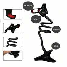 Gooseneck Phone Holder With A Flexible Arm, 360-Degree Adjustable Clamp, Total Length Of 22.44 Inch, Overhead Phone Mount, Adjustable Arm, Flexible Design, Suitable For Beds, Tables, And All Smartphones, Bedside Phone Holder, Desktop Accessory - Black - View 4