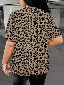 Nueva camiseta casual de mujer con cuello redondo y estampado de leopardo - Multicolor - Ver 2