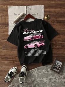 Zrgoth Men's Short-Sleeved T-Shirt With Versatile Racing Culture-Inspired Print, Made Of Cotton - Black - View 3