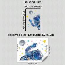 1张夜光墙贴，2D宇航员和星星图案，发光太空头盔艺术贴纸，适用于儿童男孩卧室、婴儿房或卧室装饰 - 藍光 - 查看 4