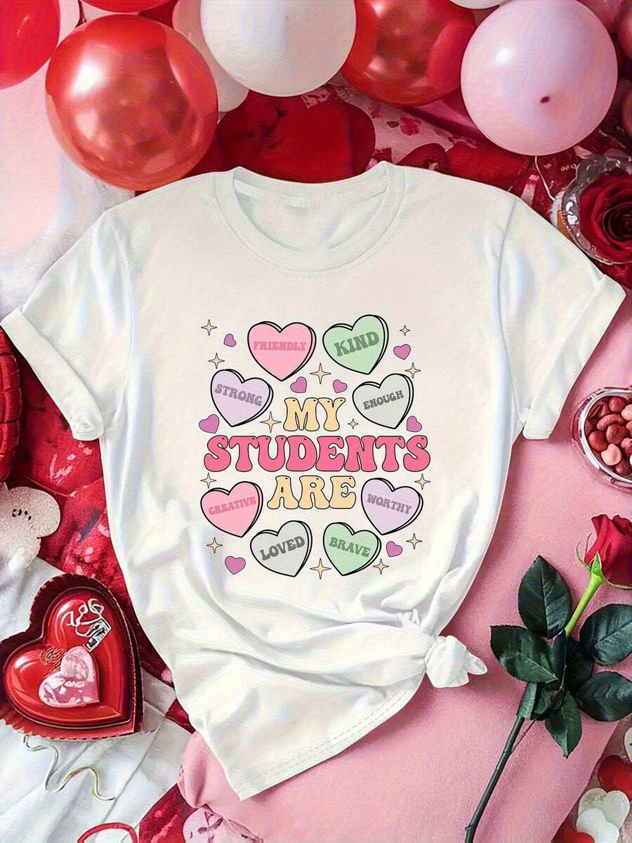 Women's Valentine's Day Teacher T-Shirt "My Son" Heart And Graphic Design - Soft And Casual Short Sleeve Round Neck Sizes S-XXL For Educators, Clothing And Gifts - 白色 - 查看 1