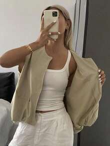 Nuevo chaleco sin mangas suelto y casual de verano, estilo casual de negocios para mujeres - Caqui 2 - Ver 5