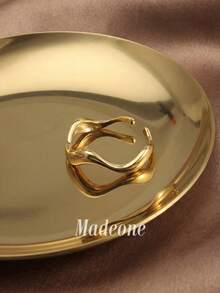 MADEONE 1 Stück S925 Sterling Silber einfacher glatter Ring mit gewellter Manschette, eleganter Schmuck, Geschenk für Mädchen Party Dekoration - Gold - Übersicht 2
