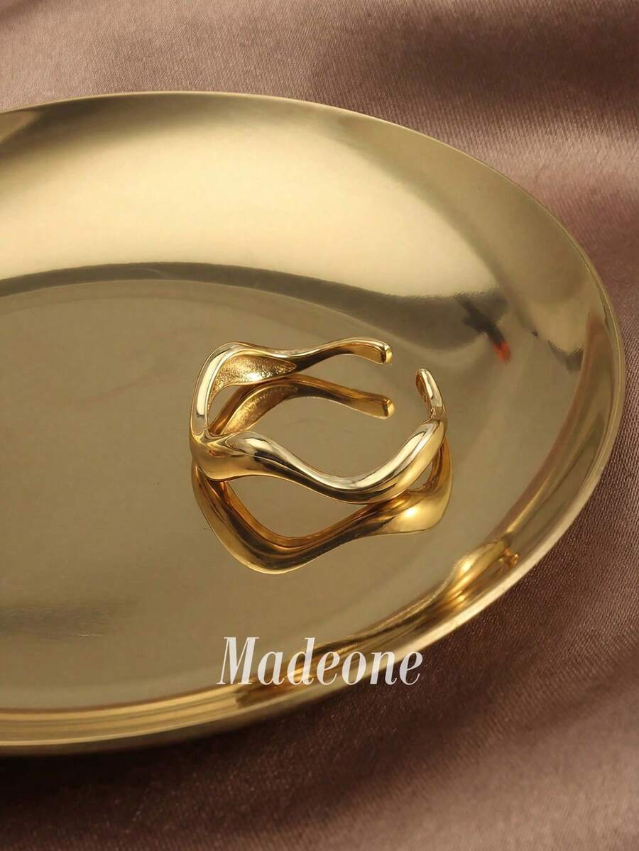 MADEONE 1 Stück S925 Sterling Silber einfacher glatter Ring mit gewellter Manschette, eleganter Schmuck, Geschenk für Mädchen Party Dekoration