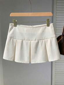 Falda plisada con detalle de cintura ancha y pliegues para el verano - Beis - Ver 5