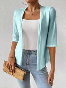 Chaqueta regular para mujer, cárdigan de verano - Celeste - Ver 4