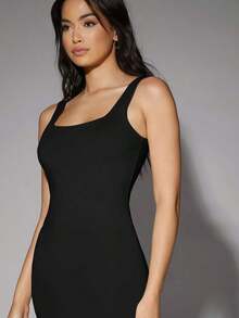 Vestido tank de espalda baja unicolor - Negro - Ver 4