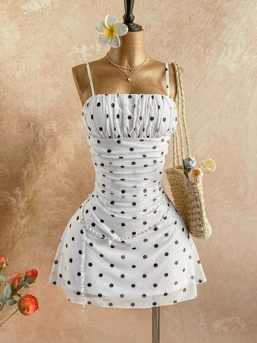 Vestido mini de tirantes finos con línea A, con estampado floral romántico rosa, apropiado para fiesta, cita, Día de San Valentín, Pascua, carnaval, crucero de playa, té de la tarde, moda de primavera/verano - Multicolor 3 - Ver 1