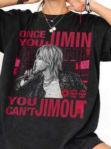 Vintage Jimin  army Shirt, Retro Bangtan 90s Shirt, Gifts For kpopFan   .Camiseta informal de moda con estampado creativo para mujer, de manga corta y cuello redondo, para primavera y verano T-Shirt Women Festive Celebration Shirt Party Wear Top - Negro - Ver 6