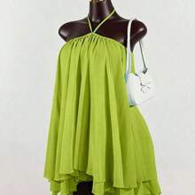 SaltGleam Women's Chiffon Layered Ruffle Sleeveless Mini Dress - Azul - Ver 10