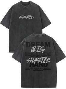 playeras unisex estilo vintage de doble lavado estampado Dream Big Work Hard corte regular top casual para todas las estaciones lavable a máquina adecuada como regalo para las fiestas camiseta cómoda con cuello redondo tela duradera camiseta de mujer nacional envio - Negro - Ver 1