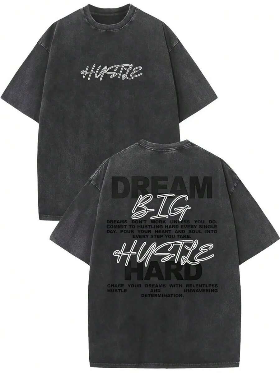 playeras unisex estilo vintage de doble lavado estampado Dream Big Work Hard corte regular top casual para todas las estaciones lavable a máquina adecuada como regalo para las fiestas camiseta cómoda con cuello redondo tela duradera camiseta de mujer nacional envio - Negro - Ver 1