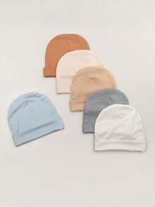 6pcs/Set Newborn 0-6M Solid Color Soft Warm Protective Hats, Simple Daily Use For Infants - Multicolor - View 2