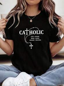 ComfortableCamiseta con Estampado Gráfico de Estilo de Identidad Religiosa Under The Radar, Manga Corta, Cuello Redondo, Top Casual para Verano y Primavera, Ropa de Mujer - Camiseta Unisex d - Negro - Ver 8