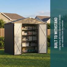 5X3 FT Galvanized Steel Outdoor Storage Shed, Rust Resistant Waterproof Metal Tool Shed With Lockable Doors For Backyard Patio Lawn, Brown - Dark Grey - View 7