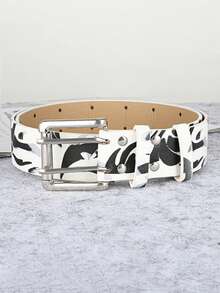 Vintage Punk Style Cool Futuristic Y2K Belt With Double Pin Buckle,For Men Women,Ideal For Casual Outings, Street Looks, Date Nights, Music Festivals - Black and White - View 2