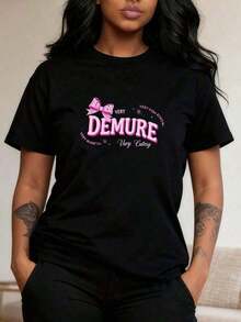 Pink Print T-Shirt For Valentine's Day, Casual For Women-2 - Biru - View 1