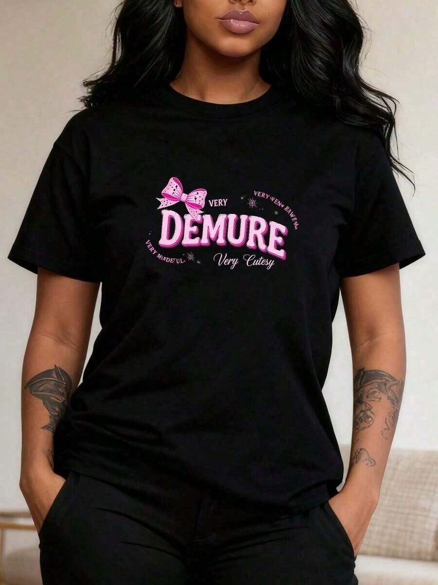 Pink Print T-Shirt For Valentine's Day, Casual For Women-2 - Biru - View 1