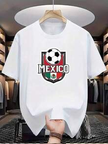 Camisetas Gráficas 1 pieza Camiseta de Hombre, Ropa de Hombre de Tienda Local, Pantalones de Hombre y Camisa Blanca con Estampado del Escudo de la Selección Mexicana de Fútbol, Impresión de Alta Calidad, Cuello Redondo, Corte Holgado, Uso Diario Casual, Unisex, Transpirable, Versátil, Lavable a Máquina, Cómoda, Tallas S ~ 3XL, Adecuada para Uso Diario, Ropa Casual, Deportes, Usable en Todas las Temporadas, Camiseta de Fútbol de México 100% algodón - Negro - Ver 6
