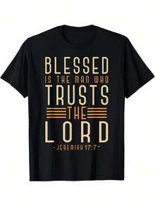 T-Shirt With Bible Verse "Blessed Is The Man Who Trusts In The Lord" - Christian Faith Clothing With Jeremiah 17:7, Casual Short Sleeve Crew Neck T-Shirt 100% For Men And Women, All Season Comfort, Women's Clothing - 黑色 - 查看 1