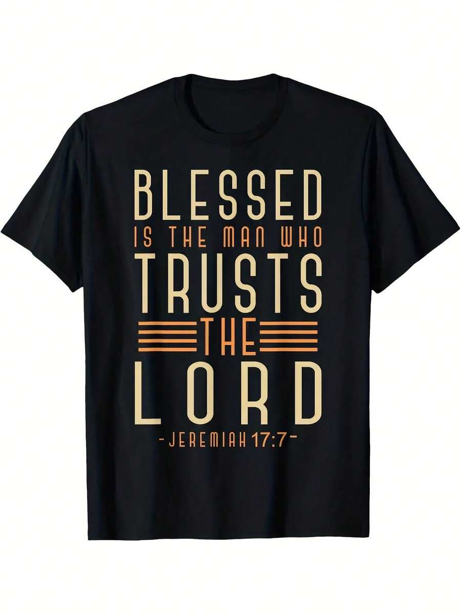 T-Shirt With Bible Verse "Blessed Is The Man Who Trusts In The Lord" - Christian Faith Clothing With Jeremiah 17:7, Casual Short Sleeve Crew Neck T-Shirt 100% For Men And Women, All Season Comfort, Women's Clothing - 黑色 - 查看 1