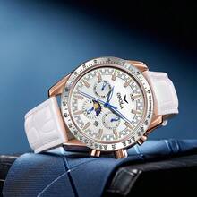 ONOLA 6835 Light Luxury Style Men's Fully Automatic Mechanical Watch With Sun, Moon, And Stars Pattern, Luminous World Time Display, Roman Numerals, And Date/Time Adjustment - High Quality Business And Leisure Watch, Suitable For Elegant Gifts In Daily And Formal Occasions, Durable Time Watch - 均碼 - 查看 14