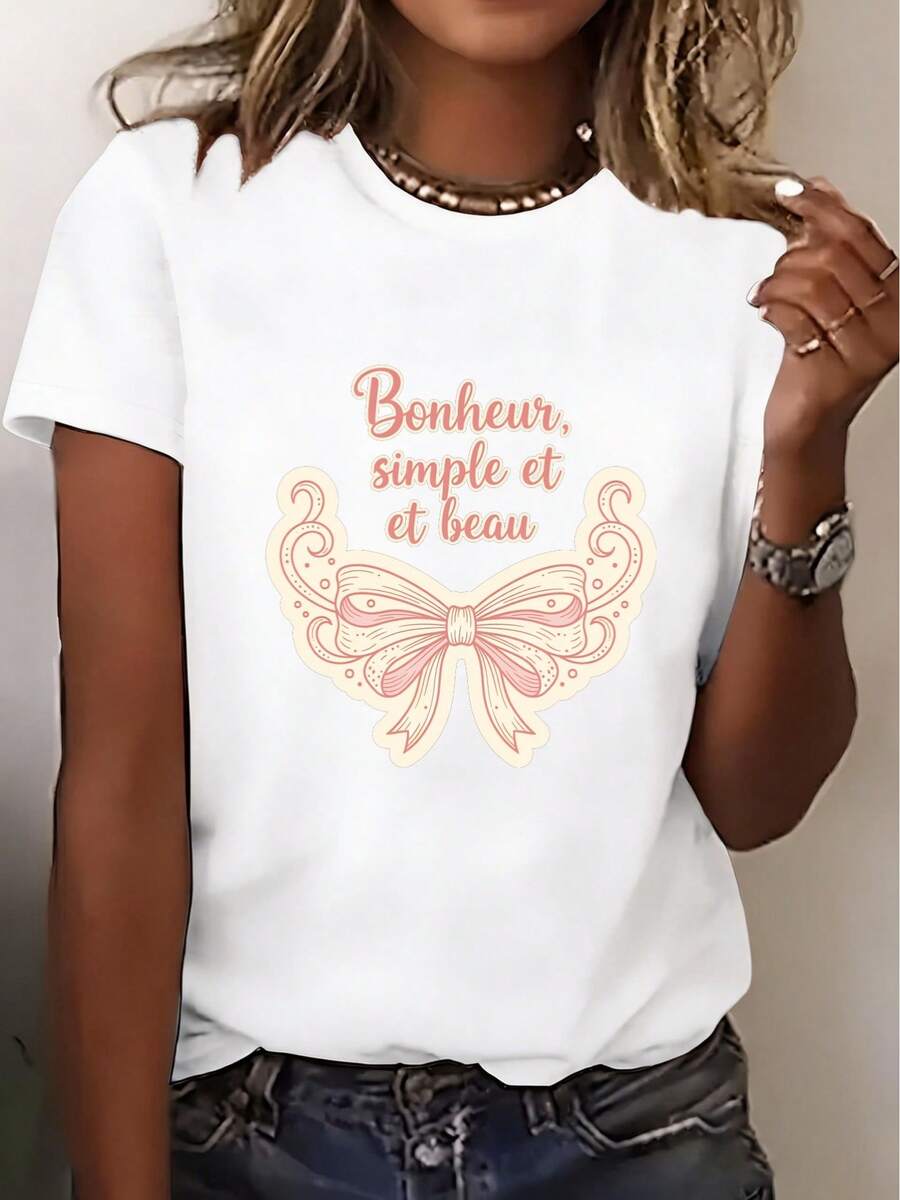 Camiseta de manga corta para mujer - Elegante camisa de cuello redondo - Adecuada para viajes, playa y uso casual | Prendas esenciales de primavera/verano lavables a máquina | Adecuado para ocasiones casuales o formales como citas, vacaciones y regalos. Camiseta de manga corta cómoda y versátil. - Blanco - Ver 1