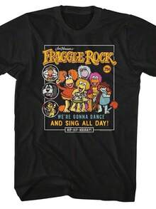 Retro T-Shirt Featuring The Cover Of The Fraggle Rock TV Series Comic - Erb Graphic Tee With Fraggle Rock Characters - A Classic Short-Sleeved Tee For 80s TV Fans - A Nostalgic Unisex Gift, Fan Merchandise, Fun Design, Unisex Clothing, For Retro Enthusiasts, Women's Blouses, Blouses, Casual Blouses For Women, Informal Blouses For Women, Women's Tops, Tops, Unisex. - 黑色 - 查看 1