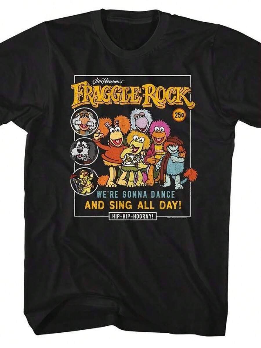 Retro T-Shirt Featuring The Cover Of The Fraggle Rock TV Series Comic - Erb Graphic Tee With Fraggle Rock Characters - A Classic Short-Sleeved Tee For 80s TV Fans - A Nostalgic Unisex Gift, Fan Merchandise, Fun Design, Unisex Clothing, For Retro Enthusiasts, Women's Blouses, Blouses, Casual Blouses For Women, Informal Blouses For Women, Women's Tops, Tops, Unisex. - 黑色 - 查看 1