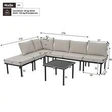 Set Of 6 Garden Lounge Chairs With Galvanized Iron Frame, Rope Garden Furniture Set, Beige Braided Rope, Adjustable Legs, Smooth Glass Tabletop, Includes All Seat And Back Cushions, Beige - 米色 - 查看 5
