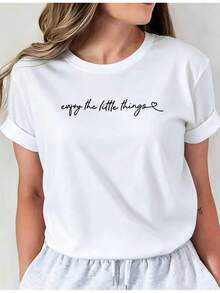 Disfruta de los pequeños detalles de la vida. Camiseta de manga tres cuartos con cuello en V, estilo europeo y americano, para mujer, informal y cómoda para el día a día. i01 Top casual de cuello redondo. Ropa cómoda para mujer, blusas para dama. - Negro - Ver 8
