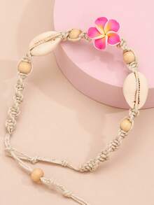 1pc Seashell Anklet, Bohemian Daisy Flower Braided Beach Foot Jewelry - Rose Red - View 2