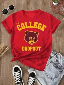 Men's Plus Size Graphic Vintage College Dropout Bound Yeez T-Shirt. And Good Music, (1 Piece) Casual Printed T-Shirt 100% Cotton, Crew Neck, Short Sleeve, Cotton T-Shirt, Gift, Summer, Unisex. The Best Gift, Short Sleeve Graphic Print T-Shirt - 紅色 - 查看 7
