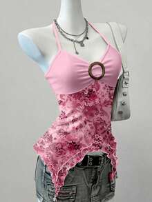 Blusa casual de mujer con cuello de corbata y estampado de anacardo, versátil para uso diario - Rosa 2 - Ver 7