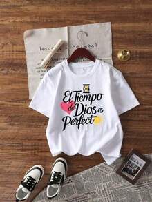 Camiseta de manga corta de moda para primavera y verano de 2026, hecha en México, 180 gramos. Estampado de dibujos animados, modelo de pareja, apta para uso interior o exterior. Cuello redondo, unisex, ideal para oficina y ocio. Paquete de una pieza. - Blanco - Ver 3