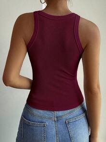 Blusa sin mangas para mujer, de unicolor elegante, adecuada para otoño e invierno - Morado - Ver 2