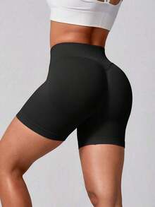 2 piezas Pantalones cortos de mujer de cintura alta, unicolor, elásticos y sin costuras, para yoga, fitness, deportes al aire libre y verano - Multicolor 3 - Ver 2