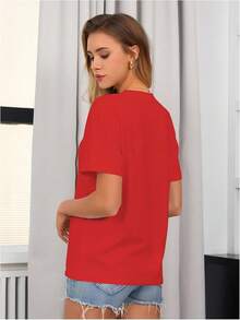 SweatyRocks - Women's Casual Short Sleeve T-Shirt With Letter And Fruit Print - 紅色 - 查看 2