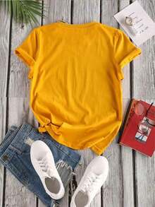 Camiseta de manga corta con estampado de ojo para mujer, blusas con gráficos para mujeres - Amarillo - Ver 2