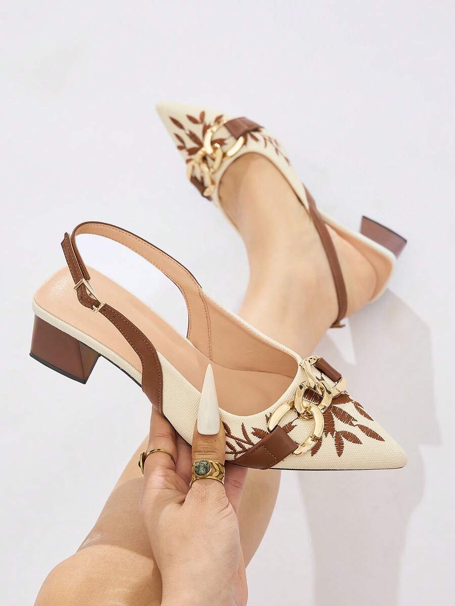 Sandalias de tacón alto con punta fina y cadena para mujer, adecuadas para primavera y verano, gruesas, elegantes para fiestas y ocasiones formales