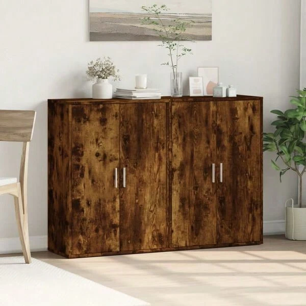 vidaXL Sideboards 2 STK., Kommode mit Stauraum, Anrichte Beistellschrank für Wohnzimmer, Mehrzweckschrank Standschrank, Geräucherte Eiche 60x31x84cm Holzwerkstoff