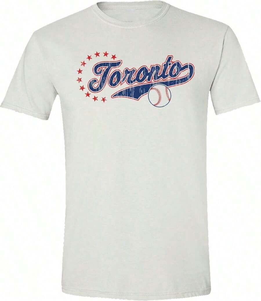 Camiseta de béisbol para hombre EST 1977 Toronto - Algodón grueso con logotipo retro y diseño de hoja de arce, estilo casual deportivo de manga corta. 100% algodón. - Blanco-2 - Ver 1
