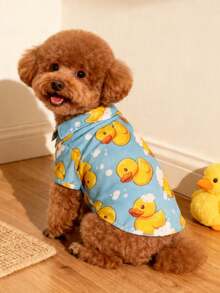 LUCKIE LABO 1pc Cute Duck Pattern Dog Pajamas, Casual Fashion Pet Shirt With Buttons, Suitable For Cats And Dogs Indoor And Outdoor - Multicolor - View 6