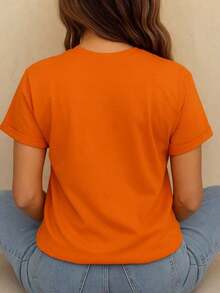Free Shipping, Local Delivery In Mexico, Delivery In 4 Days. Short-Sleeved T-Shirt With Pencil Print, Round Neck, Women's T-Shirts, Printed Blouses For Women. - 橘色 - 查看 3