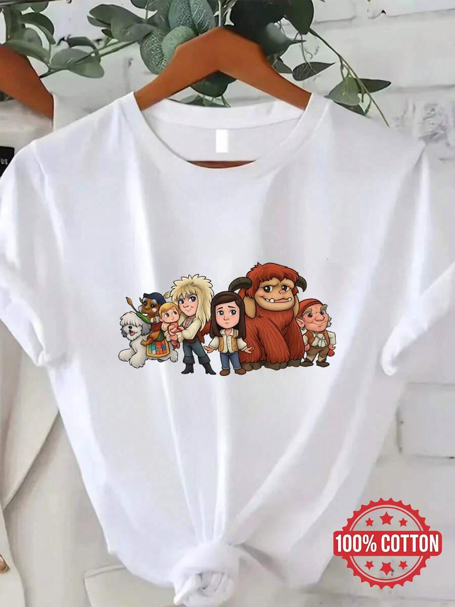 Camiseta de manga corta para mujer con personajes de una película de fantasía ambientada en un laberinto de moda - Blanco - Ver 1