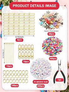 Bộ dụng cụ tự làm móc khóa gồm 504/588 hạt đất sét mềm hình chữ cái và mặt dây chuyền hợp kim, bao gồm móc khóa, dây chuyền, vòng chia, dụng cụ, thích hợp để làm móc khóa túi xách sáng tạo. - Bộ dụng cụ làm móc khóa - Xem 18