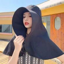 1pc Solid Color Wide Brim Sun Hat For Women, Summer UV Protection Shawl Neck Cover Foldable Bucket Hat - Multicolor - View 3