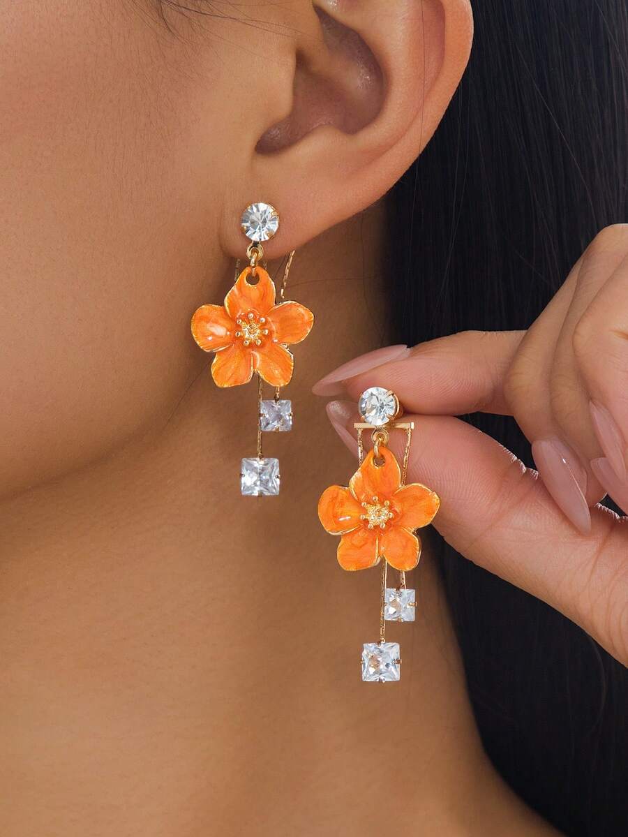 1 Pair Glamorous Handmade Orange Plumeria Pendant Earrings, Luxurious Summer New Design For Women - Orange - View 1