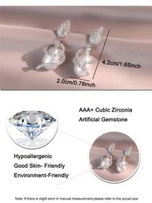 1 Pasang Anting Gantung Fantasi Glamor Bentuk Tetesan Air & Mutiara Imitasi, Anting Zirkonia Kubik Mewah untuk Pesta Pernikahan, Hadiah, Pesta, Ulang Tahun, Liburan - Putih - View 3